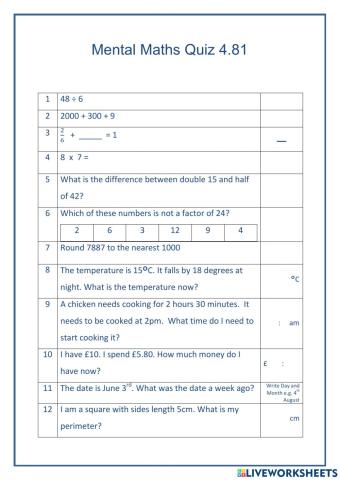Mental Maths 4.81