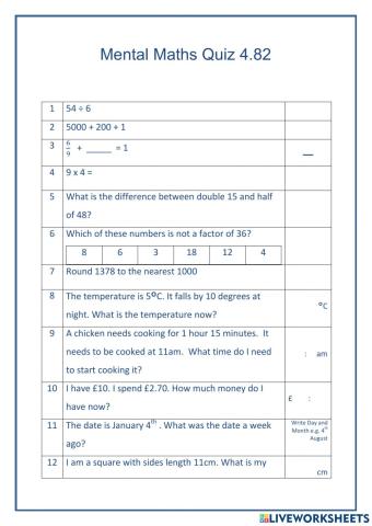 Mental Maths 4.82