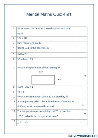 Mental Maths 4.91