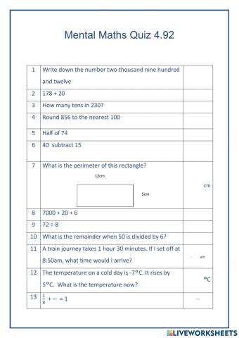 Mental Maths 4.92
