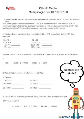 Multiplicação por 10 e 100