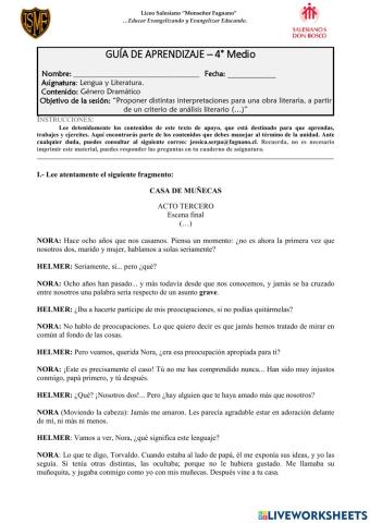 Guía de aprendizaje - Casa de muñecas