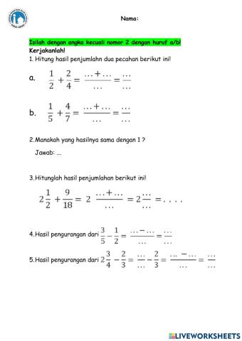 Penjumlahan dan pengurangan pecahan bagian 1