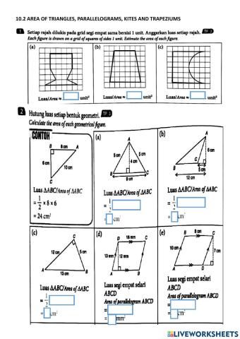 10.2 Area of Triangles, Parallelograms, Kites and Trapeziums Part 1