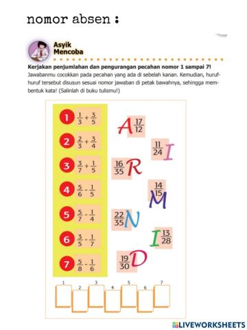 Penjumlahan dan pengurangan pecahan