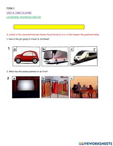Form 3 unit 8 listening page 100