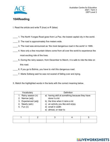 GEP3 Lesson 10A: Reading True or False
