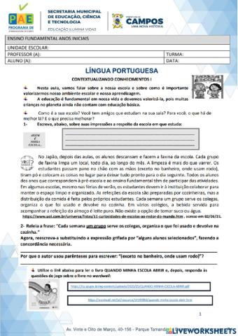 EMCAPO - Atividades Complementares - Fevereiro - Língua Portuguesa - 5º ano - 2ª atividade