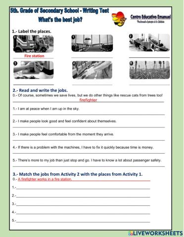 5th. Grade of Secondary School. Writing - Test. 