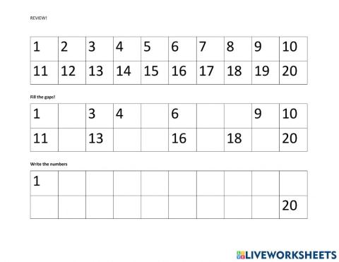 Numbers 1 to 20