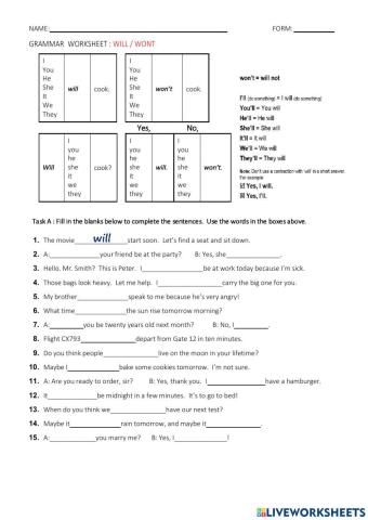 Unit 5 : Let's Experiments (Grammar Will - Wont)