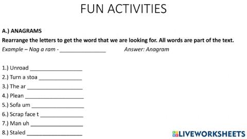 English fun activities about space
