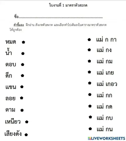 ใบงานที่ 1 สังเกตตัวสะกด