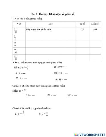 Vở bài tập toán 5- tiết 1