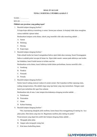 Evaluasi Kelas 3 Tema 2 Subtema 2 Pembelajaran 3