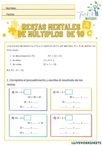 Restas Mentales de Múltiplos de 10