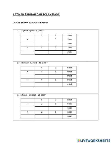 Latihan Tambah dan Tolak Masa