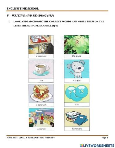 Midterm test-level A-FF4- Reading and writing