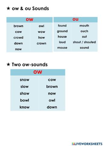 Ou and ow words
