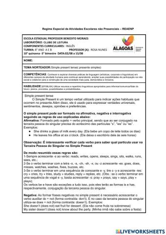 Roteiro de Inglês  - 8 ano- 10 ° quinzena