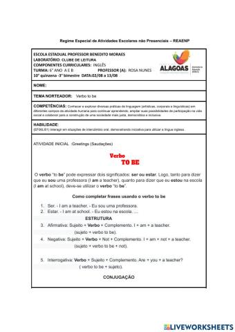 Roteiro de Inglês  - 6 ano- 10 ° quinzena