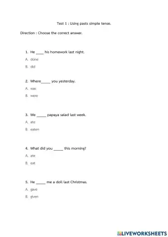 Test1,2 (is,am,are and Past simple tense)