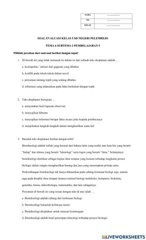 Evaluasi Tema 6 Subtema 2 Pembelajaran 5