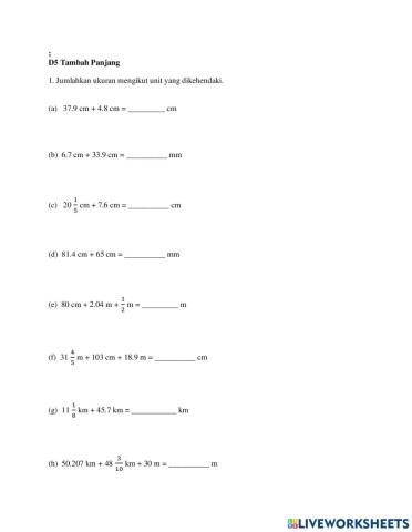 Matematik Tahun 5 : Tambah Panjang