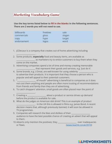 Advertising vocabulary