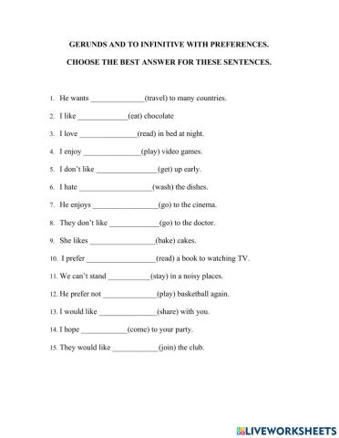 Gerunds and To Infinitives (likes-dislikes)