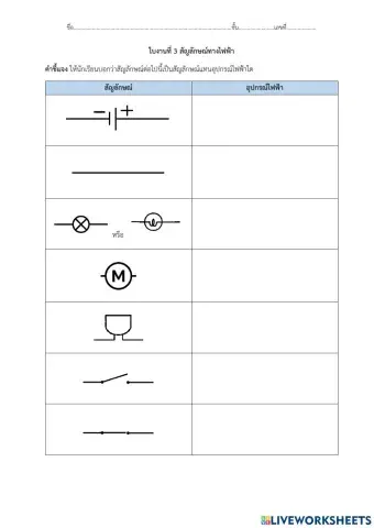 ใบงานที่ 3 สัญลักษณ์ทางไฟฟ้า ป.6