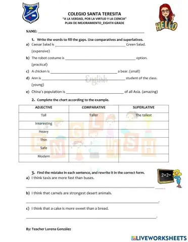 Plan de mejoramiento: Eighth grade- UNIT 3