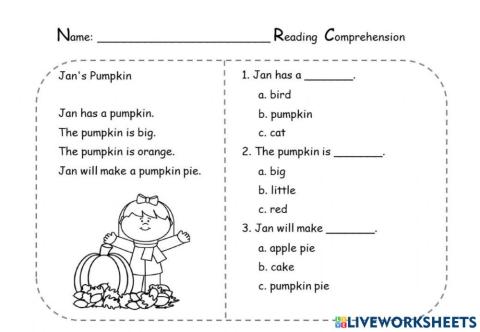 แบบฝึกหัดการอ่านจับใจความ Jan's pumpkin