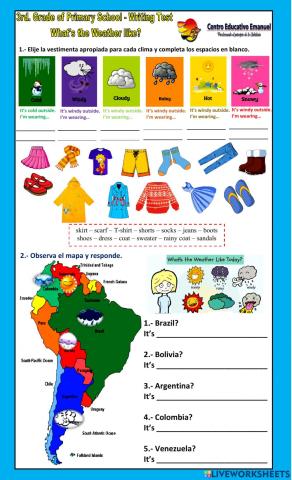 3rd. Grade of Primary - English Test - What's the weather like?