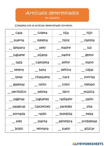Artículos determinados en español