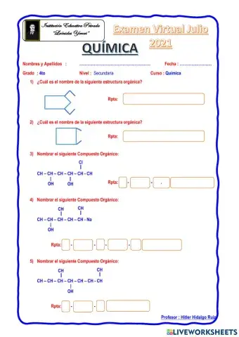 Examen Química 4to Sec.