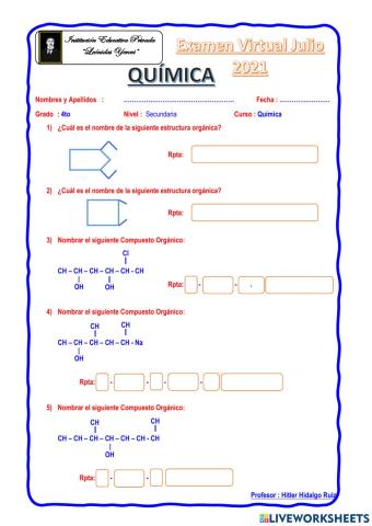 Examen Química 4to Sec.