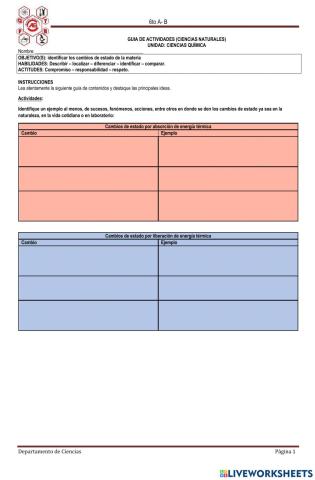 Cambios de estado de la materia