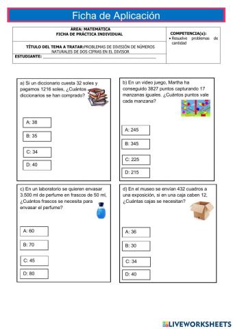 Problemas de división de números naturales de dos cifras en el divisor