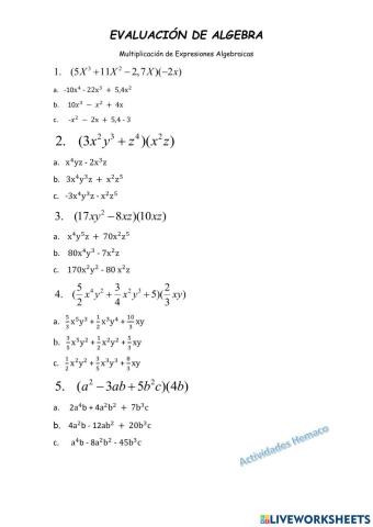 Operaciones de Expresiones Algebraicas