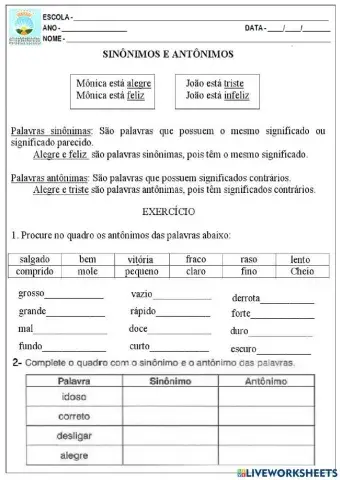 Sinônimos e antônimos 