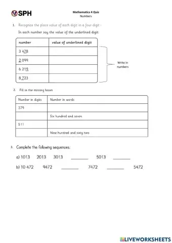 Grade 4 Math Number Quiz