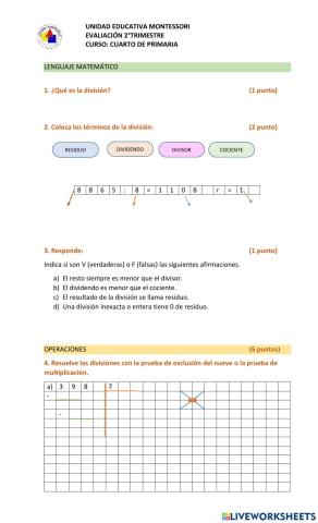 evaluación cuarto de primaria segundo trimestre