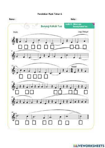 Skor Lagu Burung Kakak Tua
