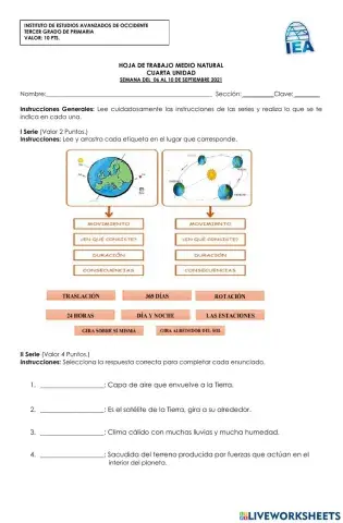 Hoja de trabajo Cuarta Unidad Medio Natural