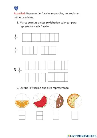 Representar fracciones propias, impropias y números mixtos