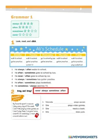 Grammar: Always, Often, Sometimes, Never (Unit 9 WB)
