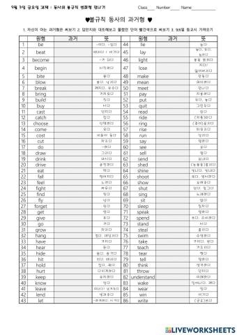 동사의 불규칙 변화형