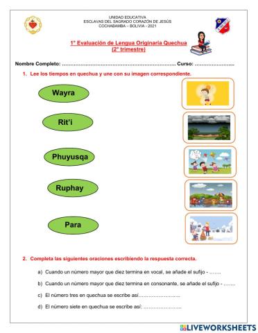 Evaluación de quechua - 4° primaria