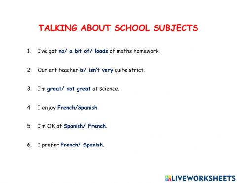 Talking about school subjects